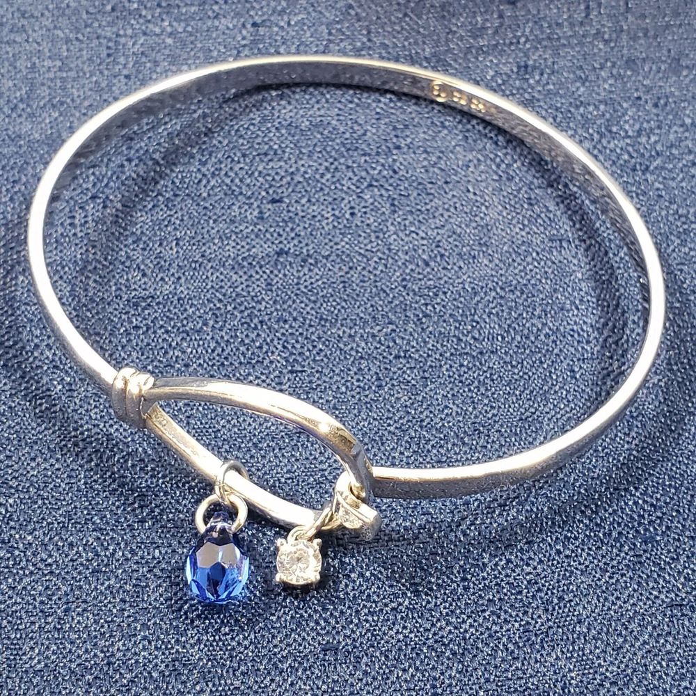 Vintage Sterling Silver SU Austrian Blue  Crystal Cz Bangle Bracelet